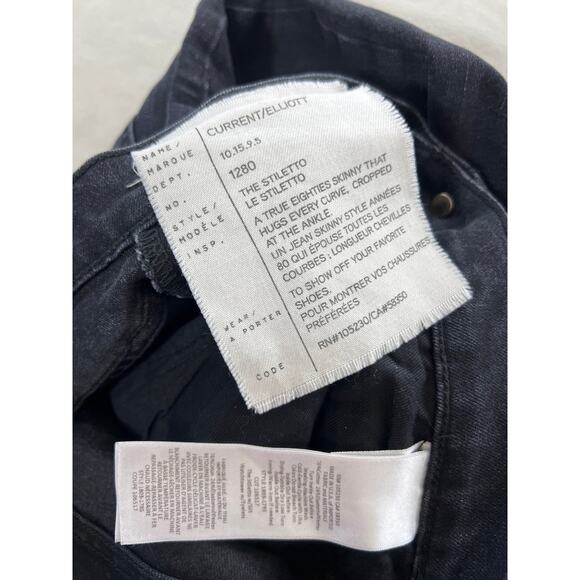 Current/Elliott Black Stiletto Slit Watchtower Eyelets Jean Womens 24 / 0 Grunge - Picture 9 of 12